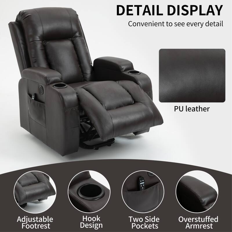 Infinite Position Power Recliner Chair with Heat & Massage, Lift Recliner Chairs with USB Charging Port & Cup Holders