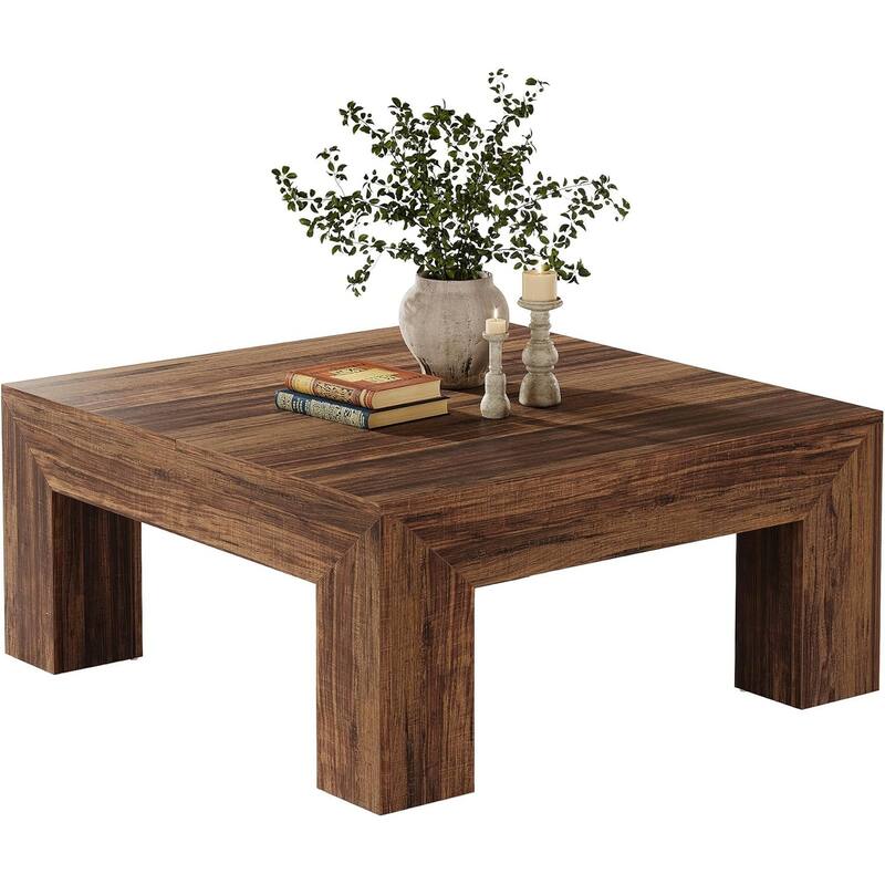 39.4-Inch Square Coffee Table for Living Room, Farmhouse Accent Center Cocktail Table with Sturdy Wooden Legs