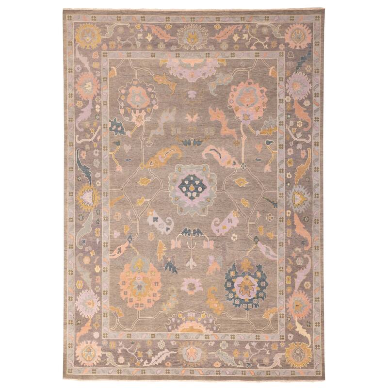 ECARPETGALLERY Hand-knotted Modern Oushak Dark Grey Wool Rug - 10'0 x 13'9