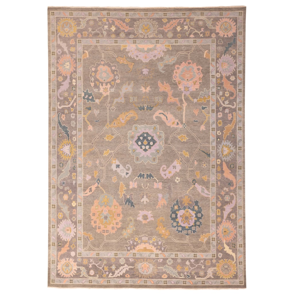 ECARPETGALLERY Hand-knotted Modern Oushak Dark Grey Wool Rug - 10'0 x 13'9