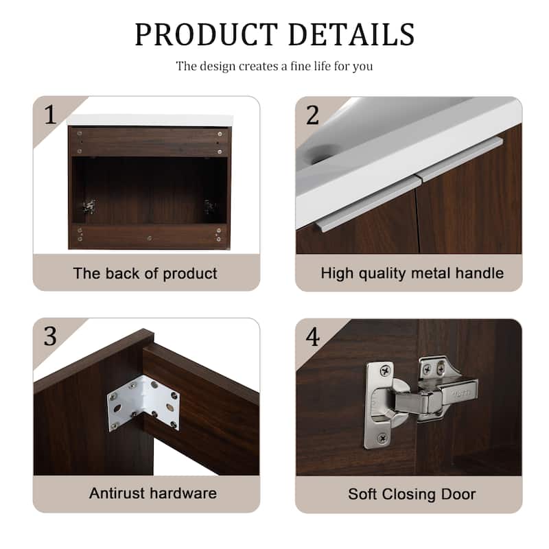 BNK 24"/30"/36" Single Sink Bathroom Vanity with Soft Close Door, Modern Floating Vanity