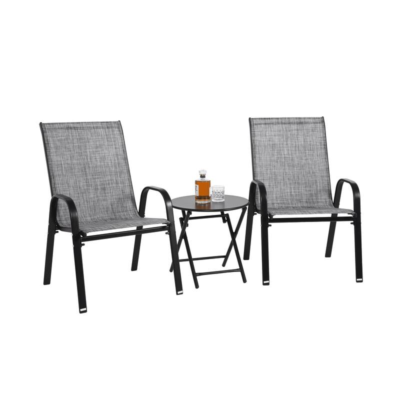 3-Piece Patio Set – Outdoor Camping Chairs with Folding Steel Table