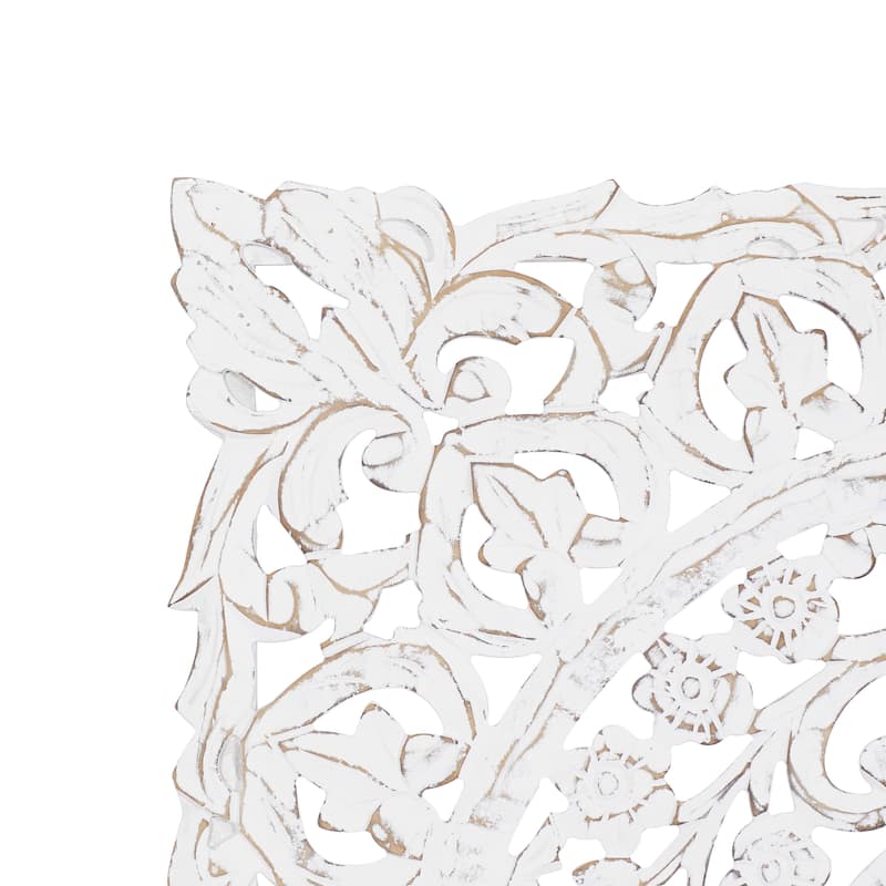 Wooden Floral Handmade Intricately Carved Home Wall Decor with Mandala Design - White - Roche River Decor