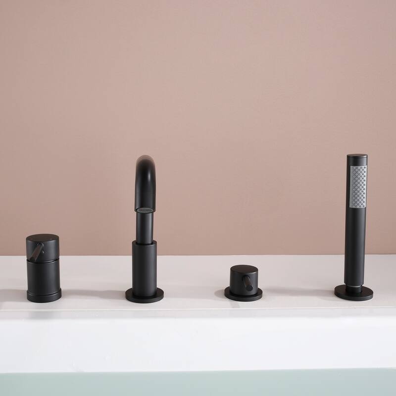 Solid Brass 2-Handle Deck Mounted Roman Tub Faucet with Handheld Shower