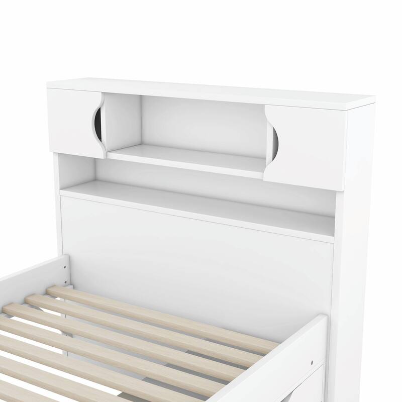 Captain Platform Bed Frame with Storage Bookcases, Shelves & Four Drawers