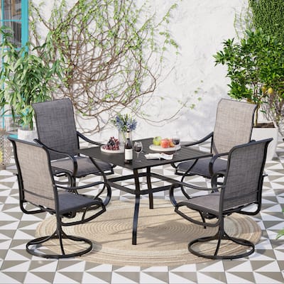 MAISON ARTS 5 Piece Patio Dining Set,4 Sling Dining Swivel Chairs and 37" Square Metal Table with 1.57" Umbrella Hole