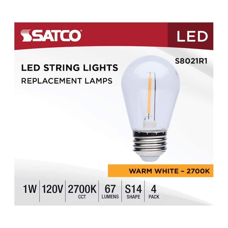 S14 LED String Light Replacement Lamp Medium Base 2700K Clear 4-Pack