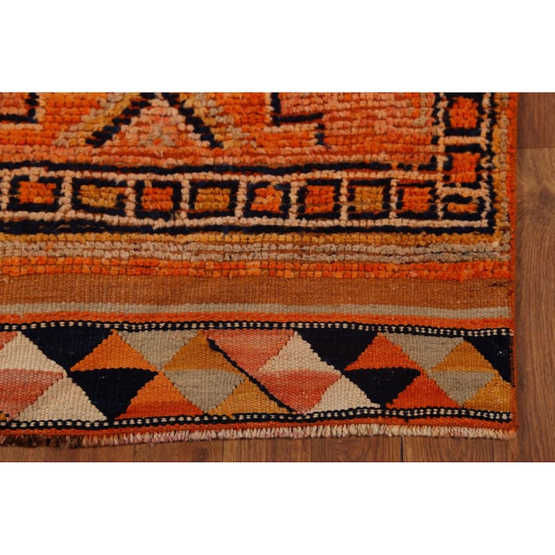 Orange / Geometric Oushak Vintage Runner Rug Handmade Wool Carpet - 2'8"x 11'4"