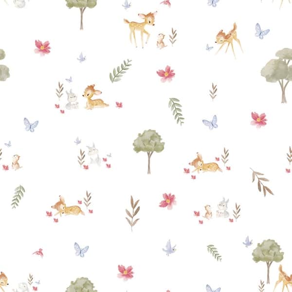 slide 2 of 7, White Bambi Watercolor Peel and Stick Wallpaper by RoomMates