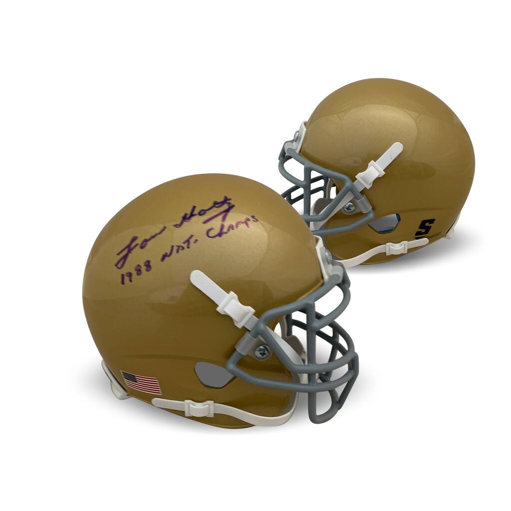 Lou Holtz Autographed Notre Dame Fighting Irish Signed Football Mini Helmet 1988 CHAMPS JSA COA - 8'6" x 11'6"
