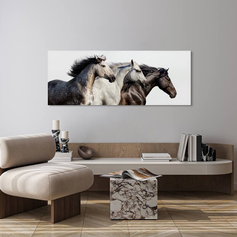 "Trilogy 1" Horse Wall Art Frameless Free Floating Tempered Glass Panel