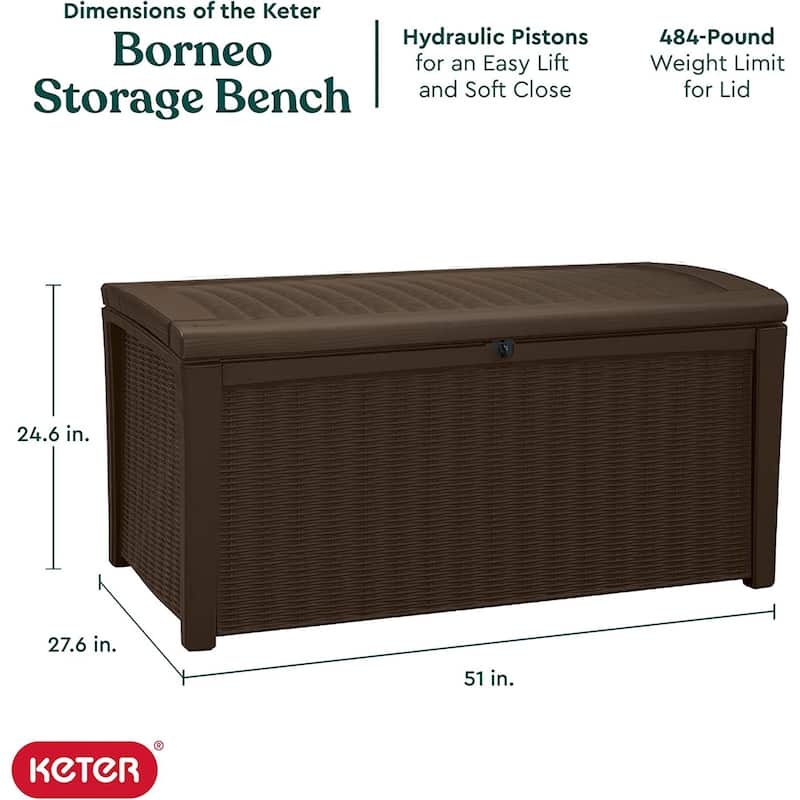 Keter Borneo 110 Gallon Rattan Resin Patio Storage Deck Box and Bench (2 Pack) - 32.2