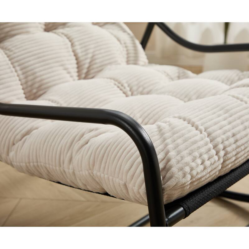 Outdoor Rocking Chair, Comfy Cushion, with Soft Thick Cushion,for Living Room, Reading Room, Black Frame with White Cushion