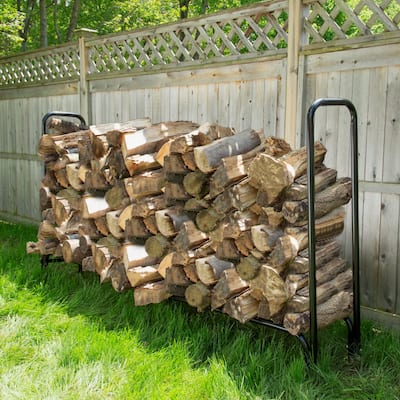 Pure Garden 8-Foot Heavy Duty Steel Firewood Storage Rack with Cover - 8 Foot
