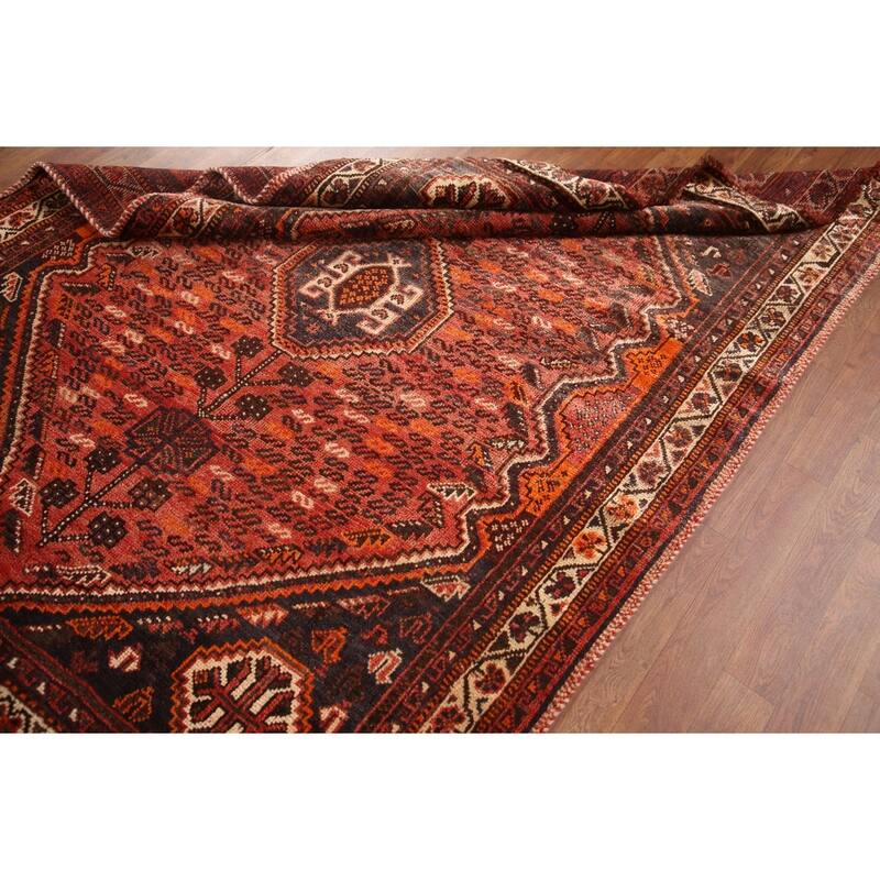 Hand Knotted Oriental 100% Wool Carpet Traditional Tribal Red Qashqai Area Rug - 6' 8'' X 4' 11''