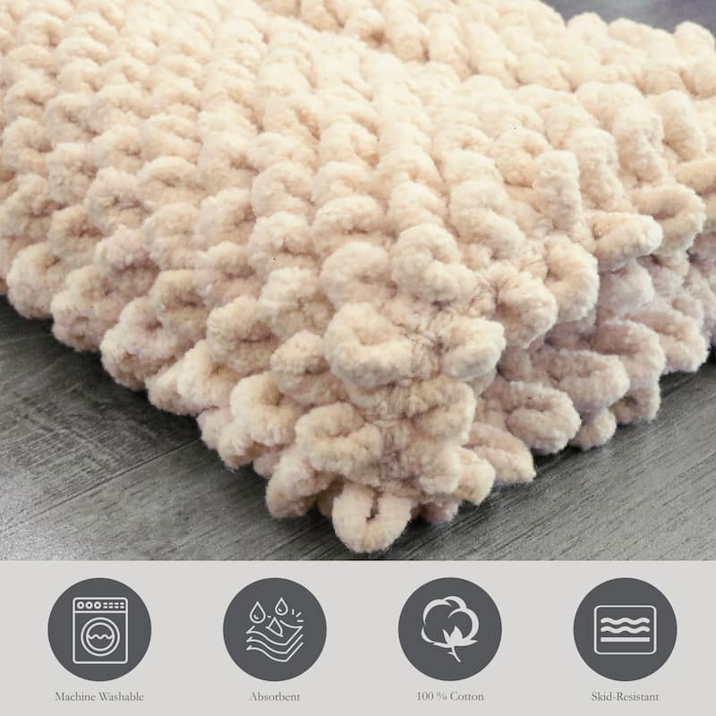 Sophie Border Ultra-plush Chenille Non-Slip Cotton Bath Mat