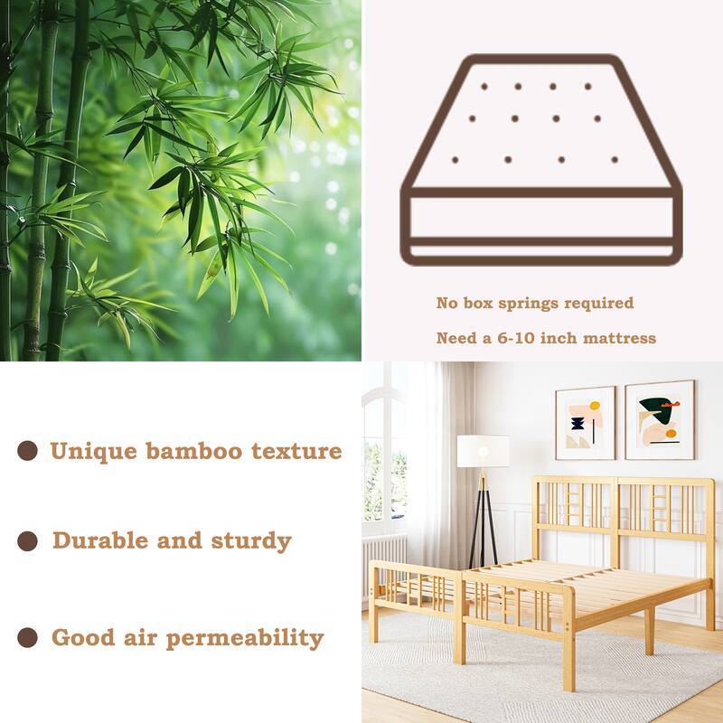 35 Inch Solid Bamboo Bed Frame with Headboard, Durable & Aesthetic Bedroom Upgrade