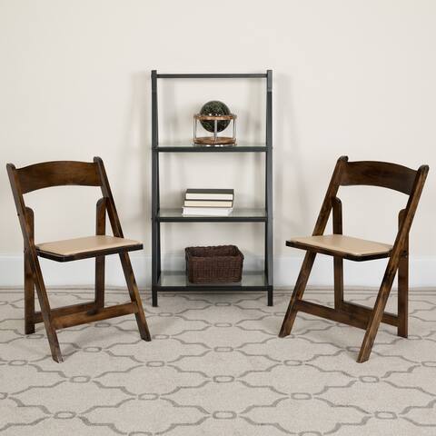 Wood Folding Chair with Vinyl Padded Seat (Set of 2)