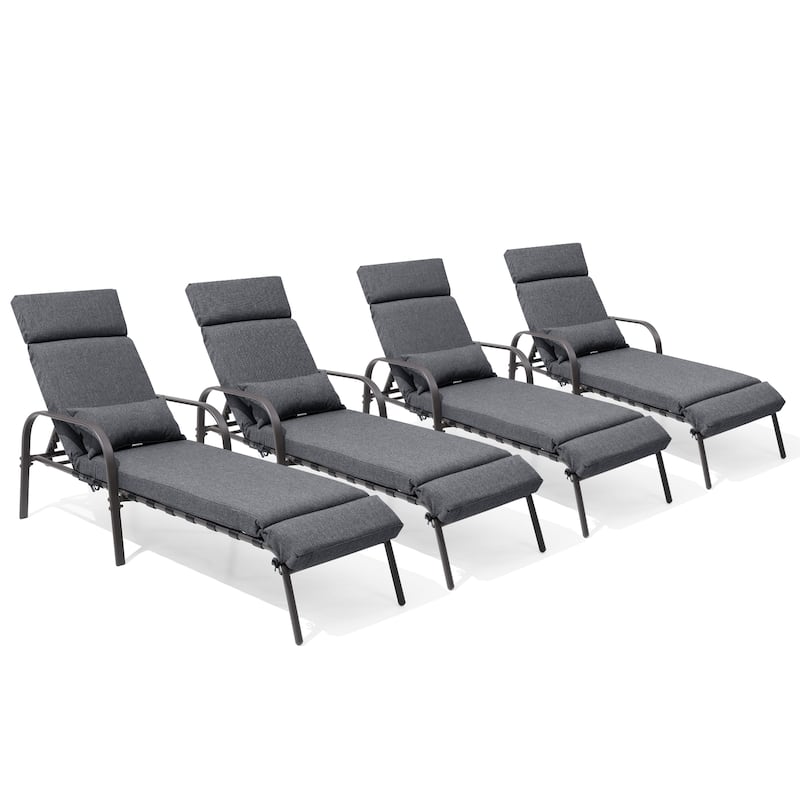 Outdoor All-weather Cushioned Adjustable Chaise Lounge Chairs Patio Pool Loungers - Dark Grey - 4PC
