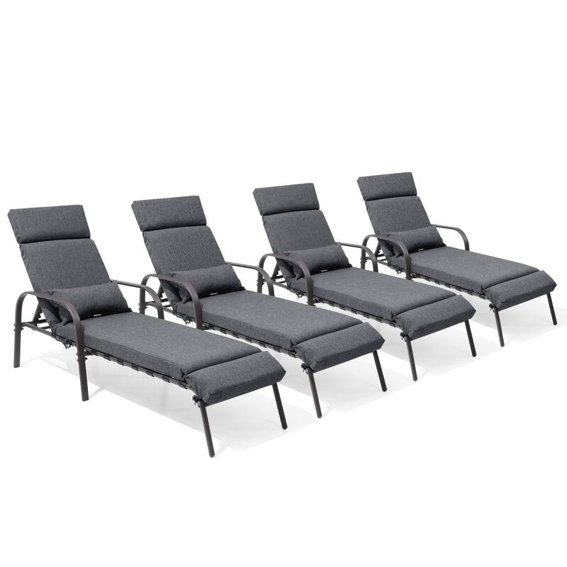 Outdoor Premium All-weather Recliner Adjustable Chaise Lounge Chair with Cushion & Pillow - Dark Grey - 4PC - New upgrade