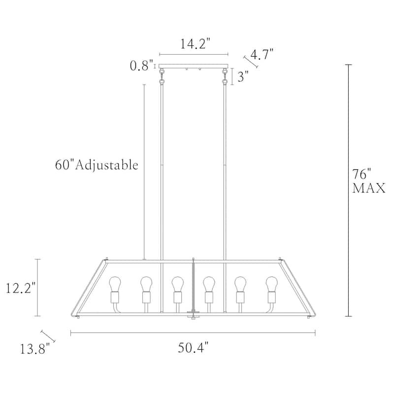Oversized Modern Metal 6-Light Linear Dining Pendant Black Chandelier - 50.4"W x 13.8"D x 26" - 76"H