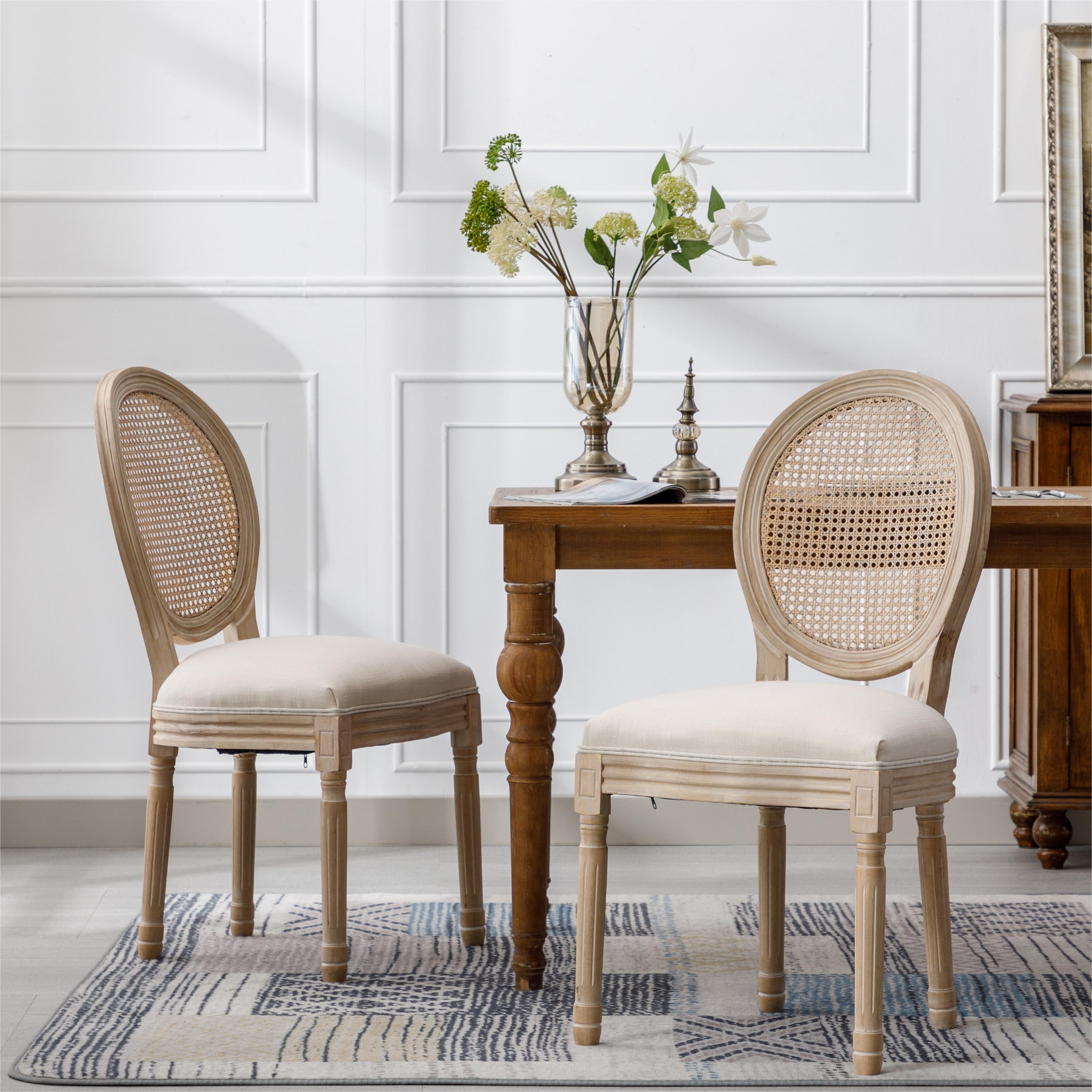 Baxton Studio Louis Traditional French Inspired Grey Fabric Upholstered and White Finished Wood 2 Piece Dining Chair Set