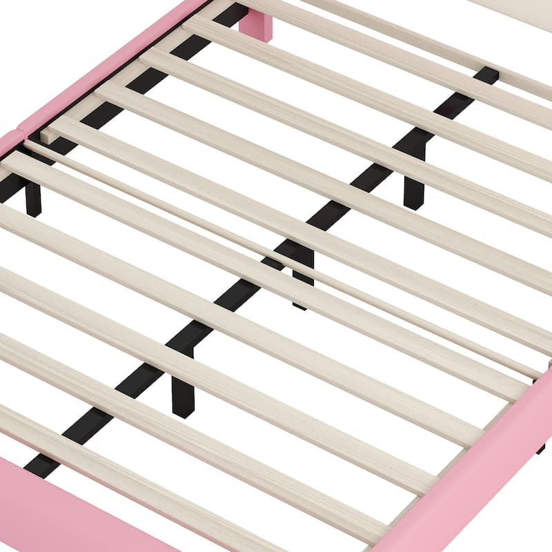 Full size Upholstered Princess Bed With Crown Headboard,Full Size Platform Bed with Headboard and Footboard