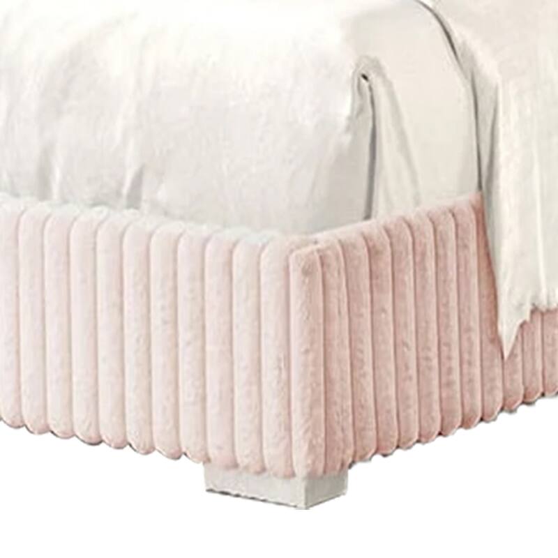 Wolo Twin Size Bed, Pink Channel Tufted Fur Chenille Upholstery