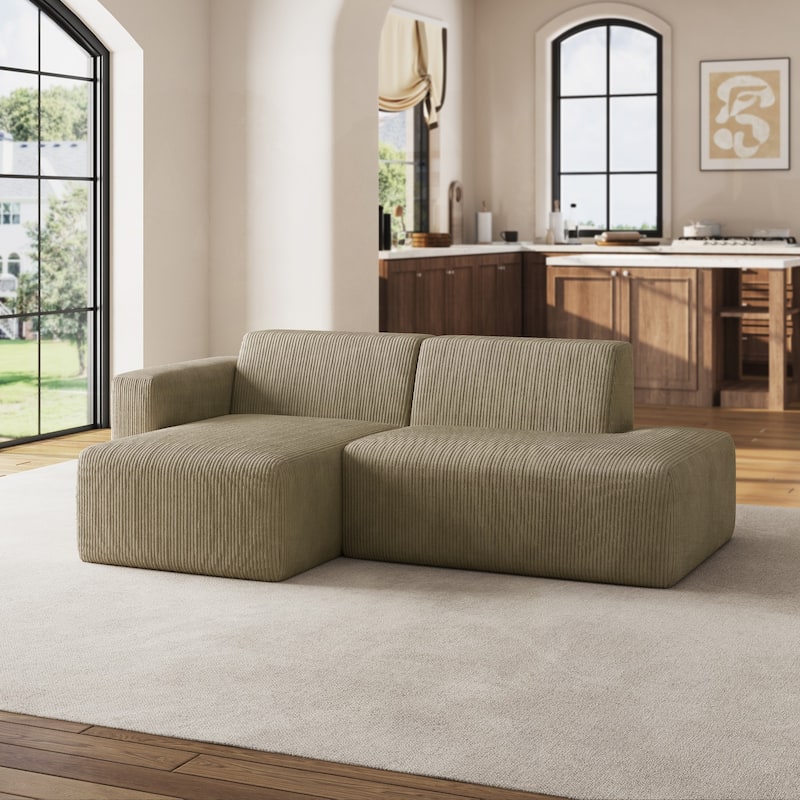 94" W Corduroy Upholstered Fully Sponge Molded Modular Sectional Sofa
