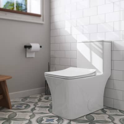 One-piece 0.8/1.28 GPF Dual Flush Square Toilet in White