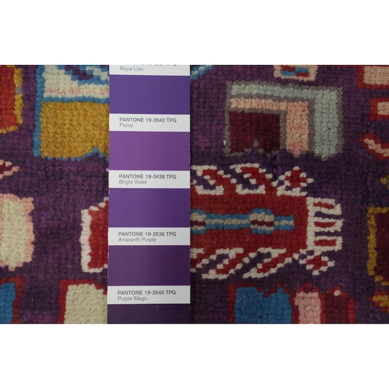 Hand Knotted Oriental 100% Wool Carpet Traditional Geometric Purples Tabriz Runner Rug - 9' 4'' X 4' 1''