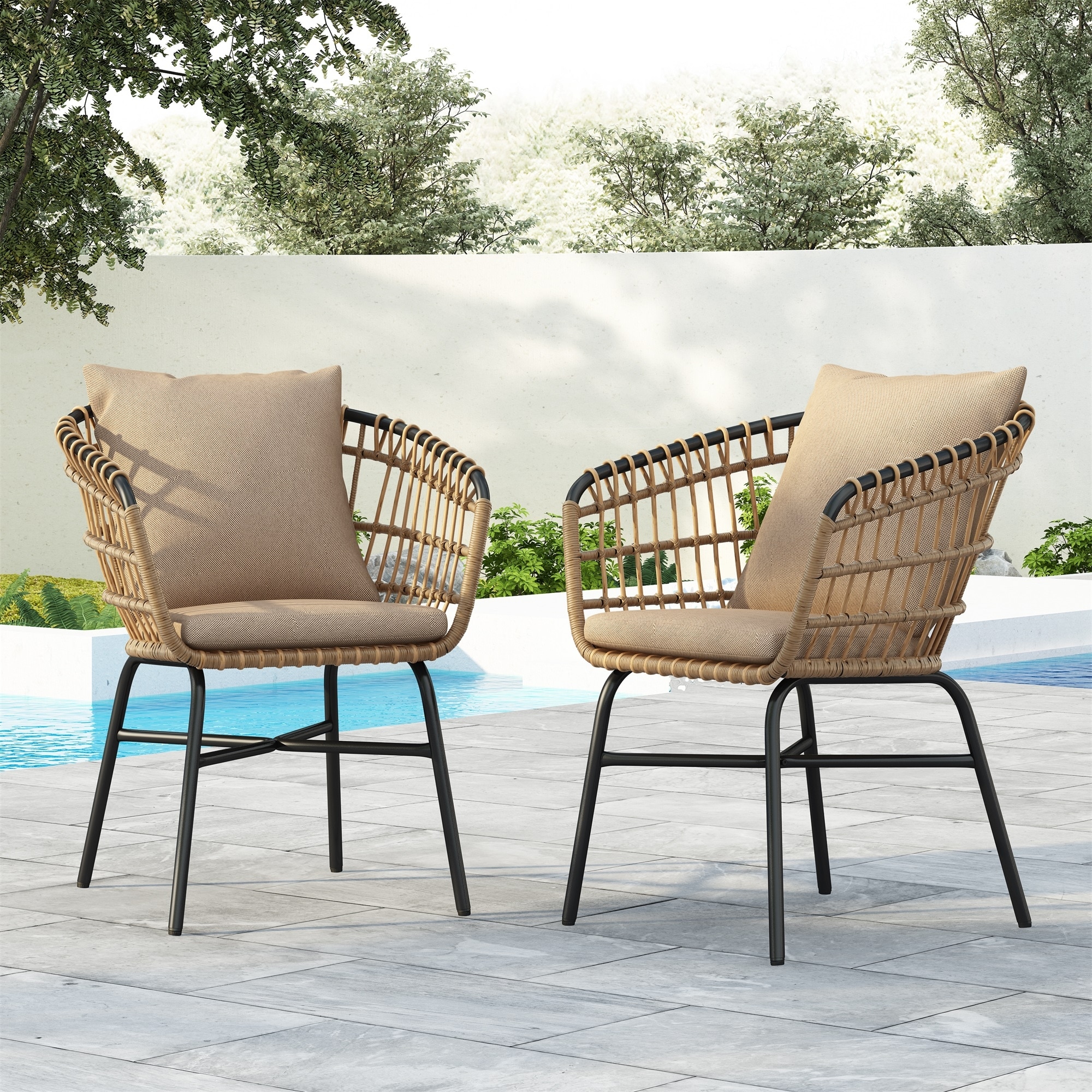 Leisure Zone Patio Rattan Club Chair Set of 2