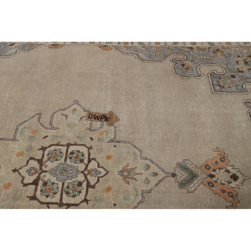 Medallion Tabriz Persian Area Rug Beige Handmade Wool Carpet - 9'1"x 11'0"