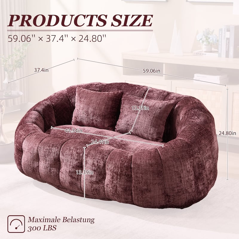 HOMEFUN Chenille Upholstered Durable Comfort Lounger High Back Bean Bag Loveseat Sofa