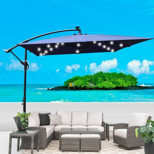 lighted patio umbrella solar LED Offset 10 ft Experience the finest in outdoor and patio shading with this 10 ft PHI VILLA 15ft Large Patio