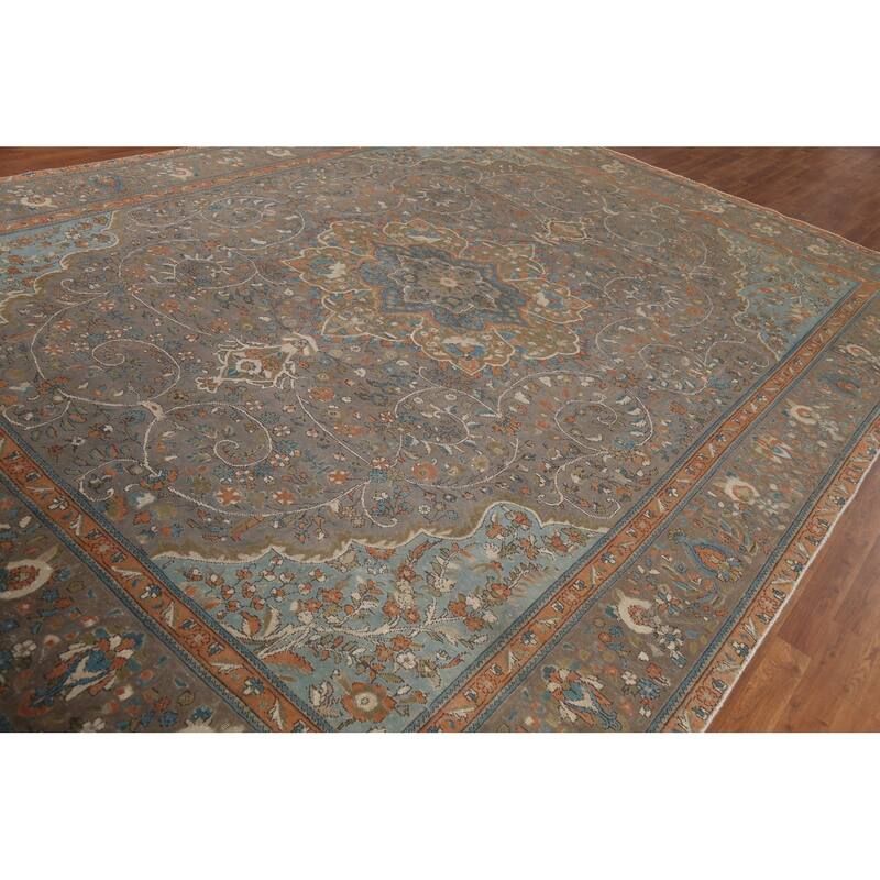 Gray Tabriz Persian Vintage Area Rug Handmade Wool Carpet - 9'10"x 13'1"