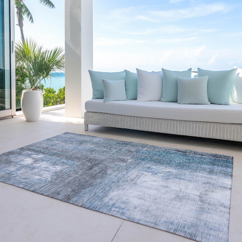 Machine Washable Indoor/ Outdoor Abstract Watercolor Chantille Rug