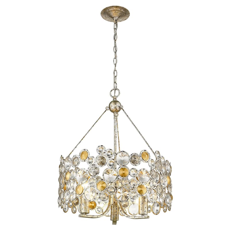 HomeRoots Silver Three Light Metal and Crystals Dimmable Chandelier With Silver Shades - 20.5' X '24.5' X '20.5