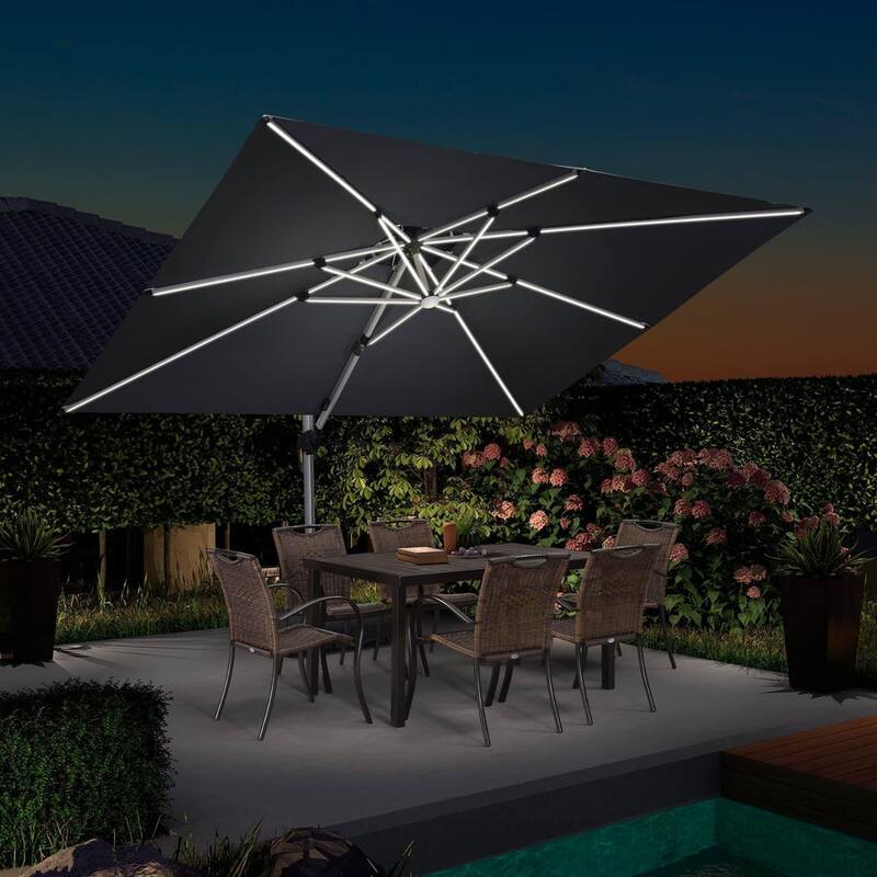 PURPLE LEAF 9 x 12 ft Double Top LED Rectangle Patio Cantilever Umbrella - Grey
