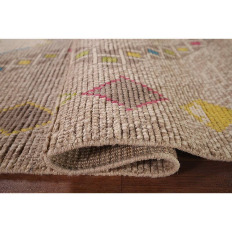 Geometric Moroccan Area Rug Hand-Knotted Oriental Wool Carpet - 5'7"x 10'0"