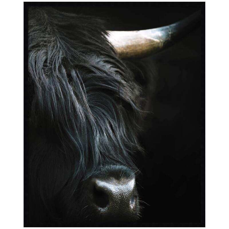 Kate and Laurel Minimalist Black Highland Cow Close by Michael Schauer Framed Wall Art Print - 33 x 41 - Black