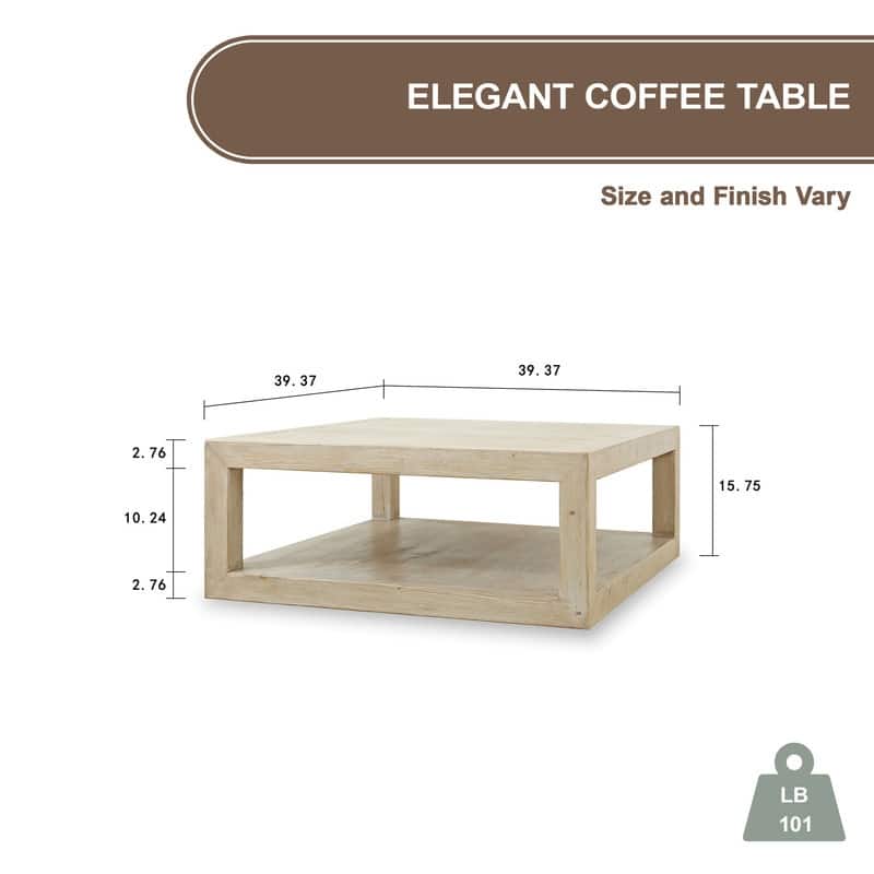 Artissance 39.4"L Square Weathered White Washed Wood Indoor Peking Grand Framed Coffee Table
