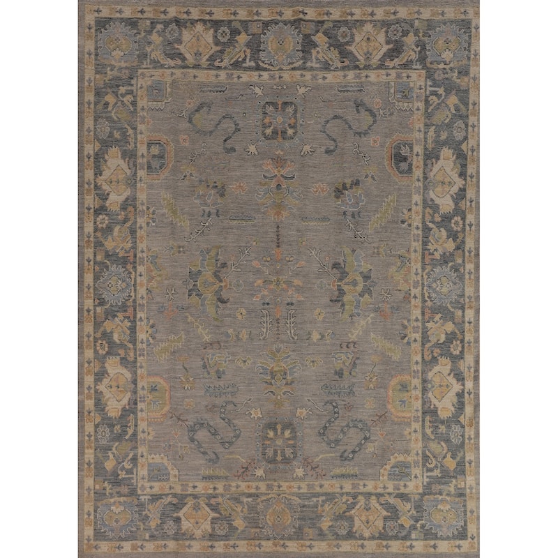 Vegetable Dye Grey Oushak Turkish Rug Hand-Knotted Floral Wool Carpet - 8'1"x 10'1"