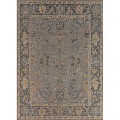Vegetable Dye Grey Oushak Turkish Rug Hand-Knotted Floral Wool Carpet - 8'1"x 10'1"