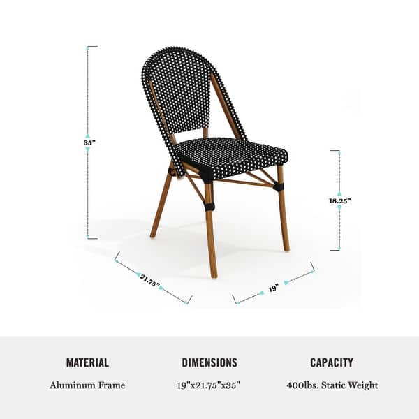 dimension image slide 2 of 4, Martha Stewart All Weather Woven Bistro Table and Chairs Set with Aluminum Frames - 19"W x 21.75"D x 35"H