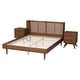 preview thumbnail 11 of 13, Rina Mid-Century Modern Ash Walnut Finished Wood 3-Piece/ 4-Piece Bedroom Set with Synthetic Rattan(Multiple Bed Sizes)