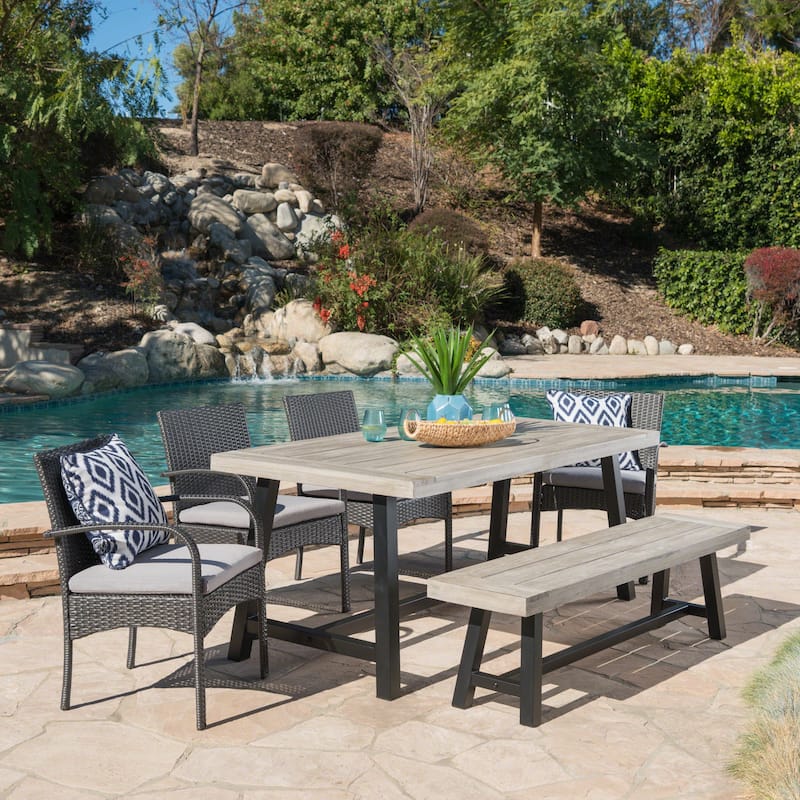 Luster Outdoor 6-piece Wicker Dining Set by Christopher Knight Home - Sandblasted Light Gray/Black Rustic Metal