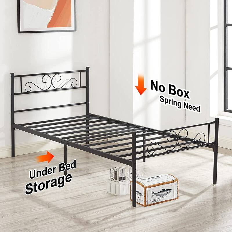 Javlergo Modern Metal Platform Bed Frame with Headboard and Footboard