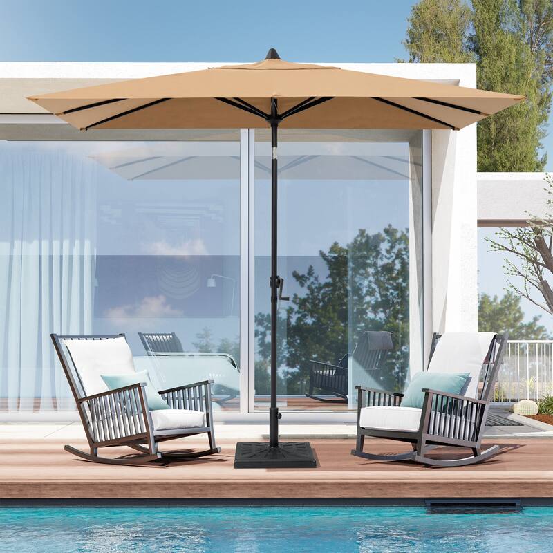 Crestlive 9 x 5 FT Crank-and-Tilt Patio Market Umbrella Outdoor Table Umbrella, Base Not Included - Tan