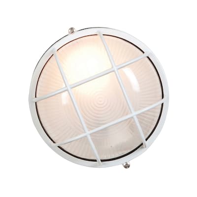 Access Lighting Nauticus - Round 7"dia Wet Location Bulkhead - White Finish - Frosted Glass Shade